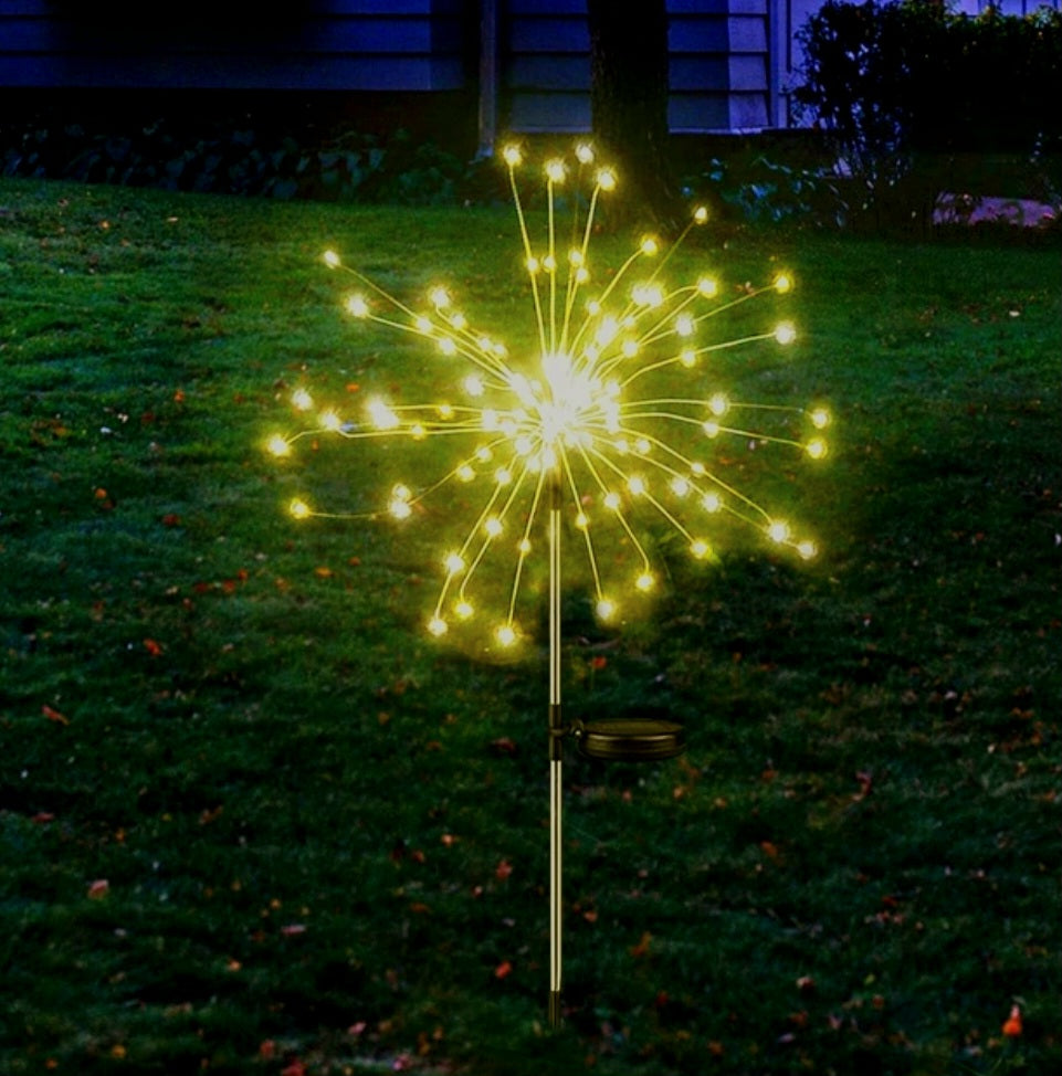 Solar Light Fireworks on Garden Lamp