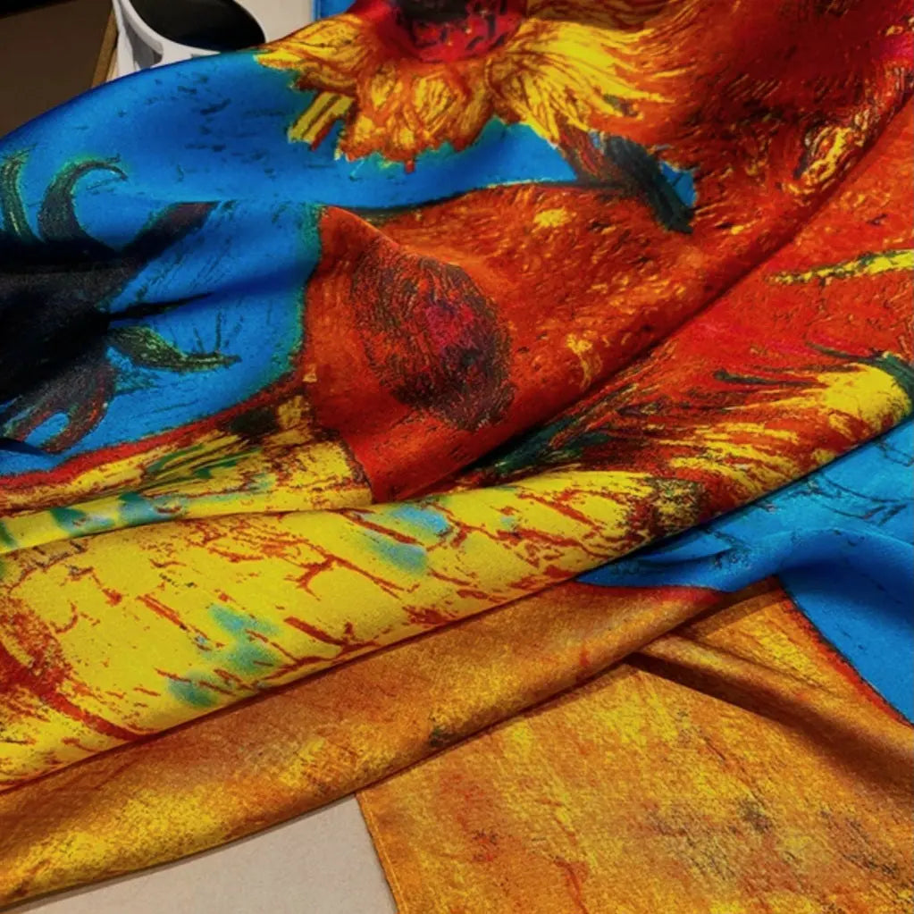 Sciarpa di seta 'Girasoli': Primavera e autunno nello stile di Van Gogh.