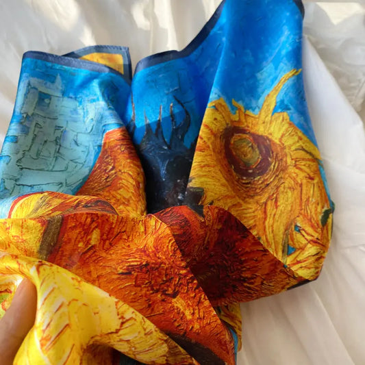 Sciarpa di seta 'Girasoli': Primavera e autunno nello stile di Van Gogh.